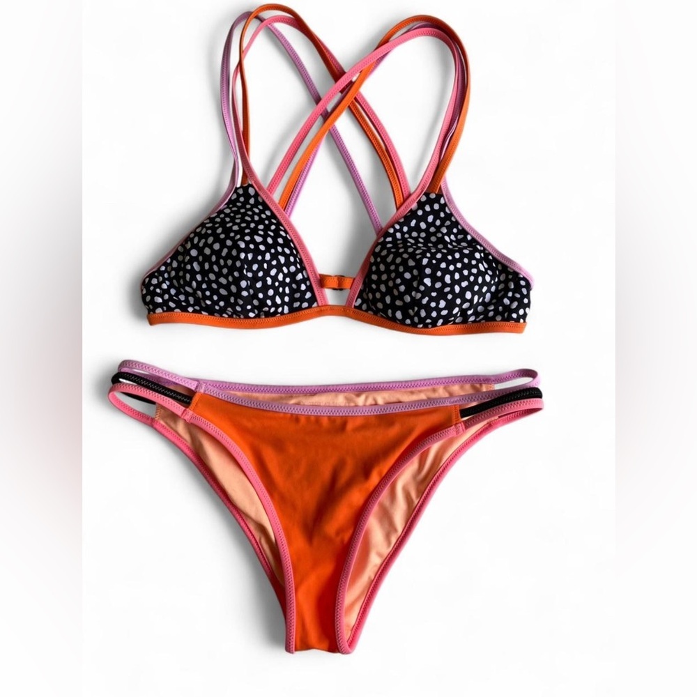 Vtg Victoria secrets  vibes summer Orange and pink Polka Dot Bikini Set size S